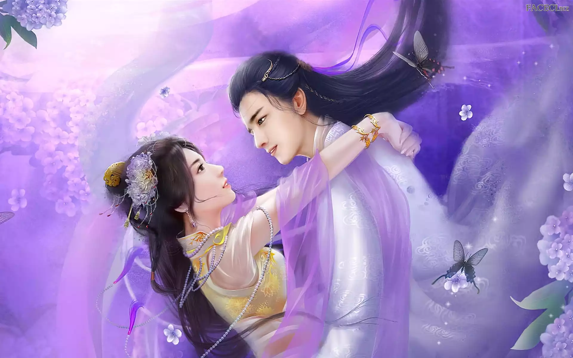 Mężczyzna, Motyl, Kobieta, Kwiaty