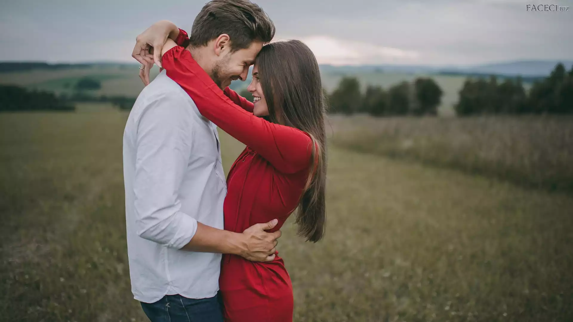 Miłość, Sukienka, Kobieta, Biała, Koszula, Czerwona, Mężczyzna