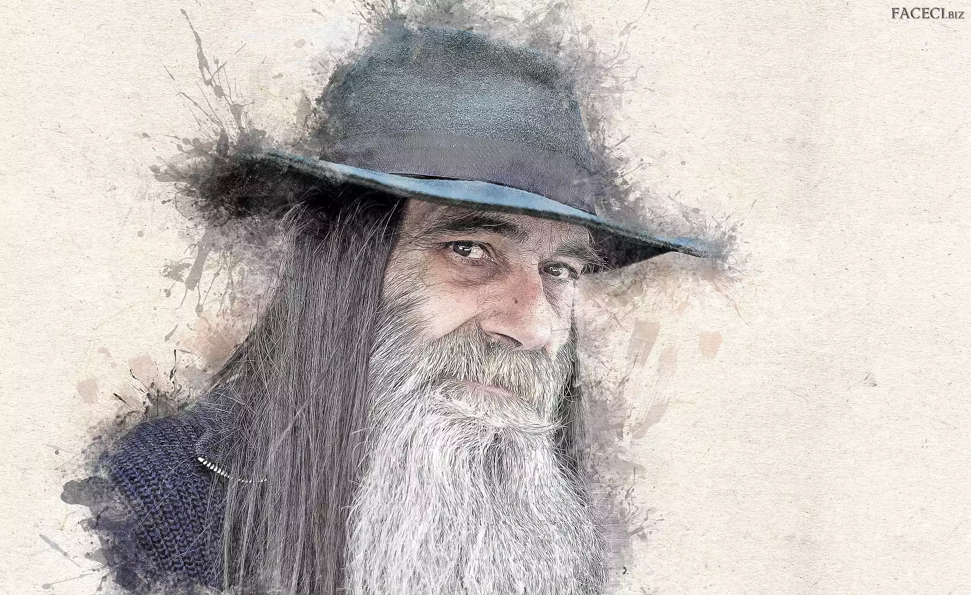 Siwa, Kapelusz, Broda, Grafika, Włosy, Długie, Starzec, Mężczyzna, Zarost